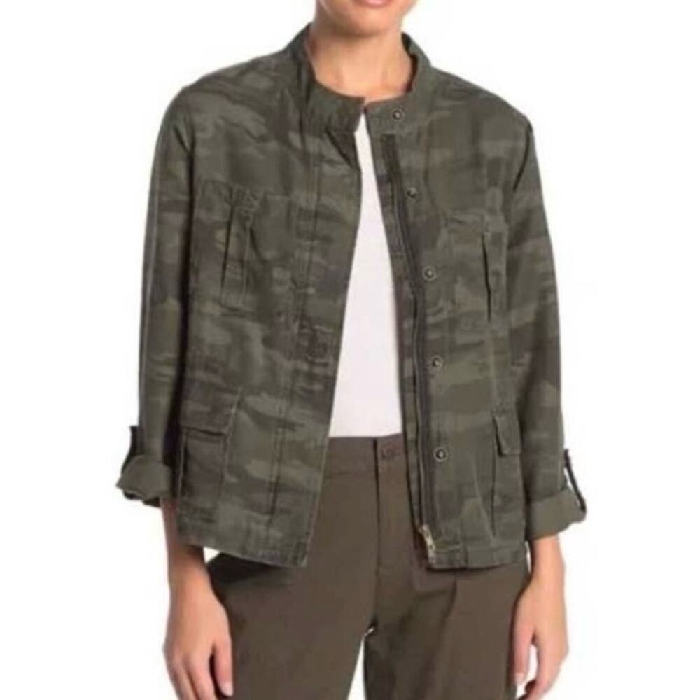 SANCTUARY Green Camouflage Utility Full Zip Cinch Waist Rolled‎ Cuff Jacket Sz S